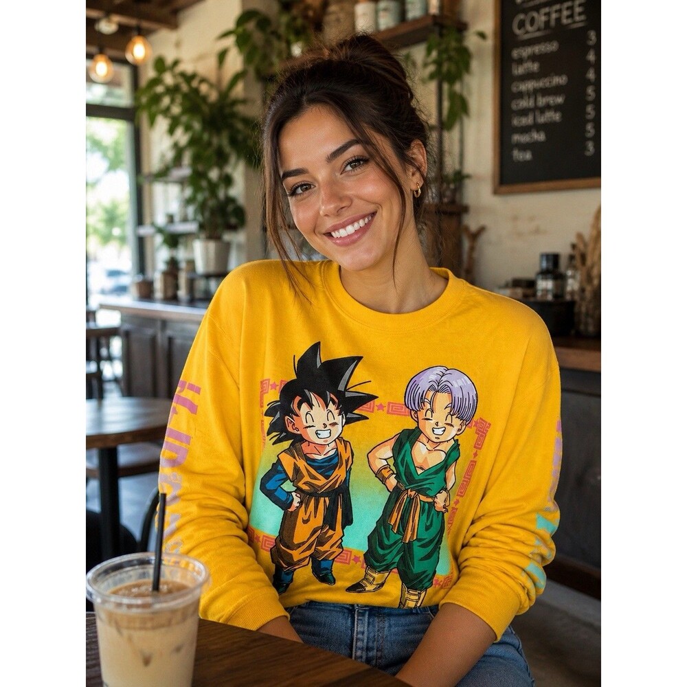 New Dragon Ball Z Women Yellow Anime Graphic Cropped Long Sleeve Cotton Tee S/M